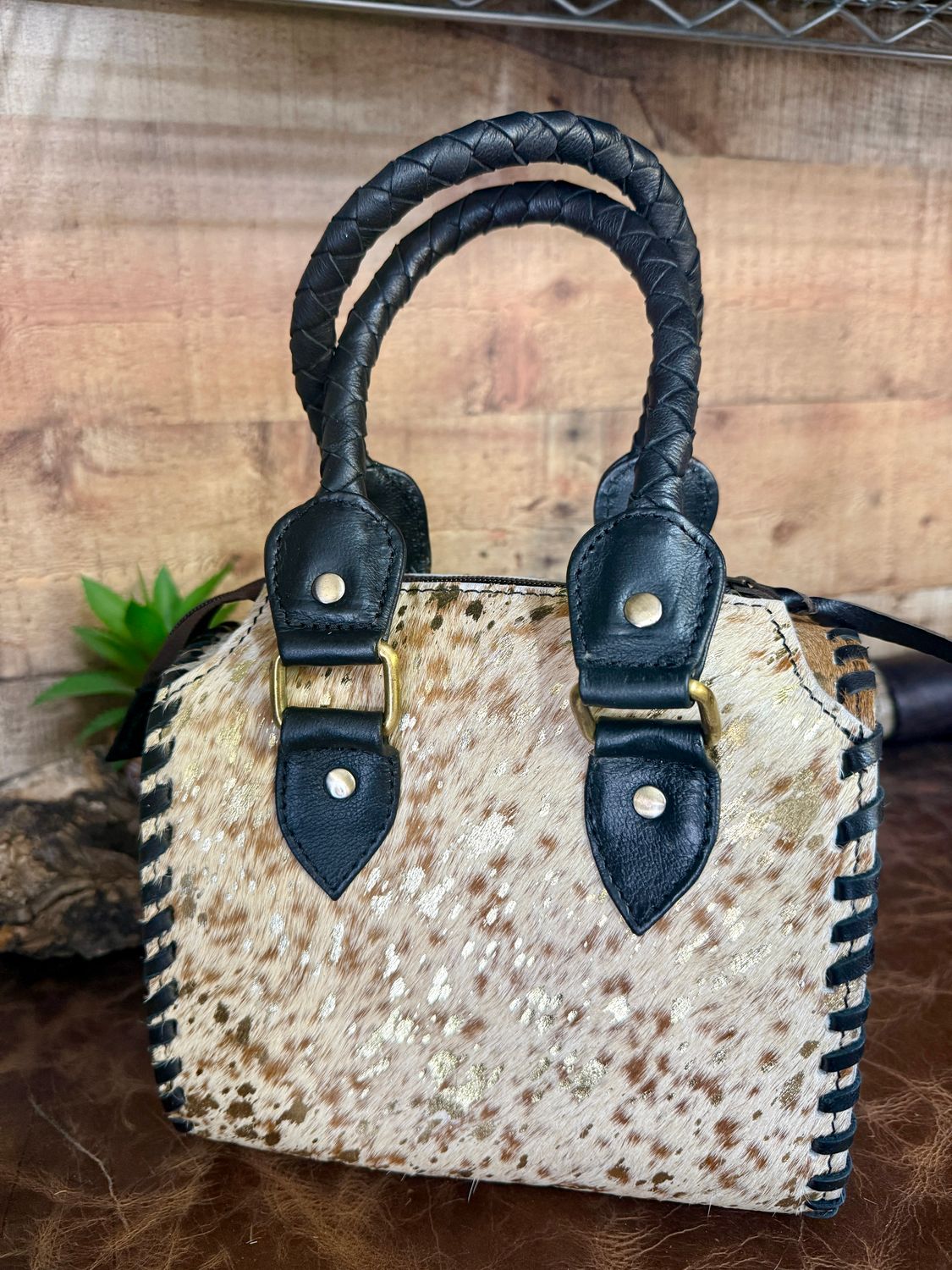 Acid Wash Cowhide Small Speedy Handbag