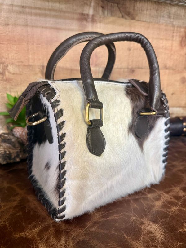 Brown White Cowhide Speedy Small Handbag