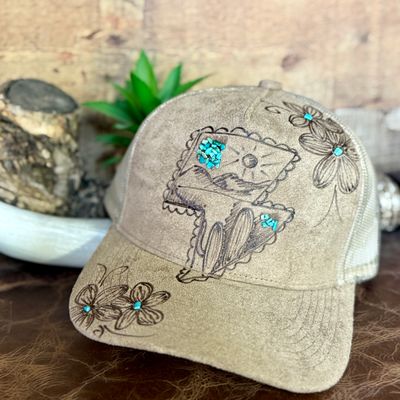 Lightening Turquoise Desert Scene Burned Trucker Hat