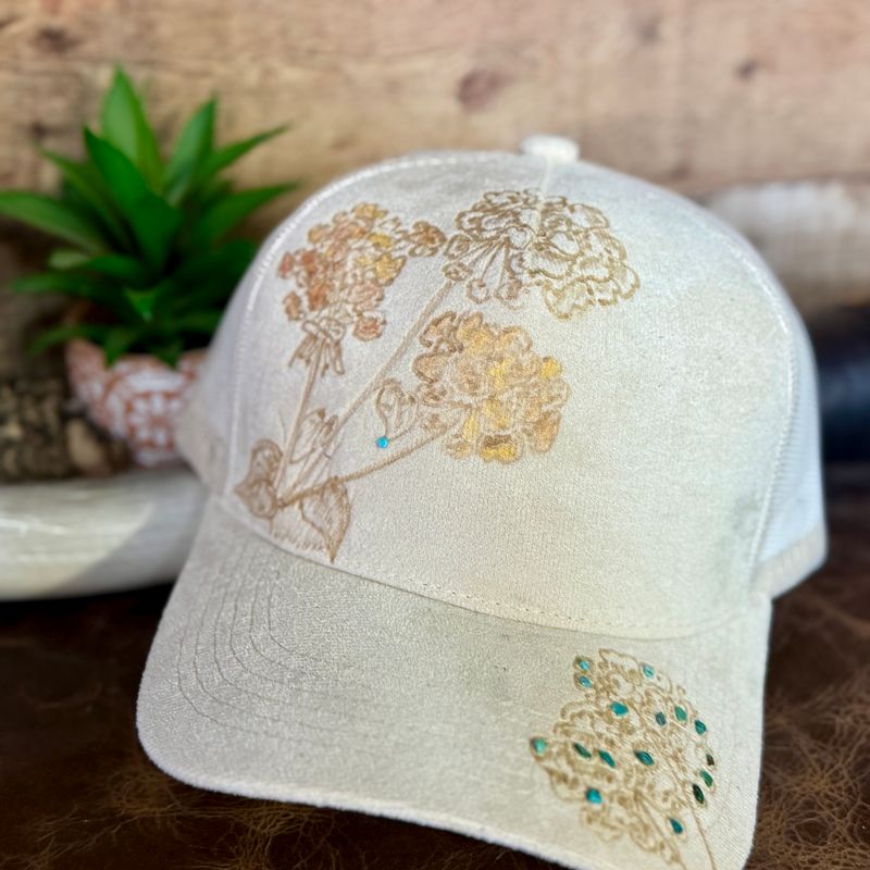 Floral Turquoise Burned Trucker Hat