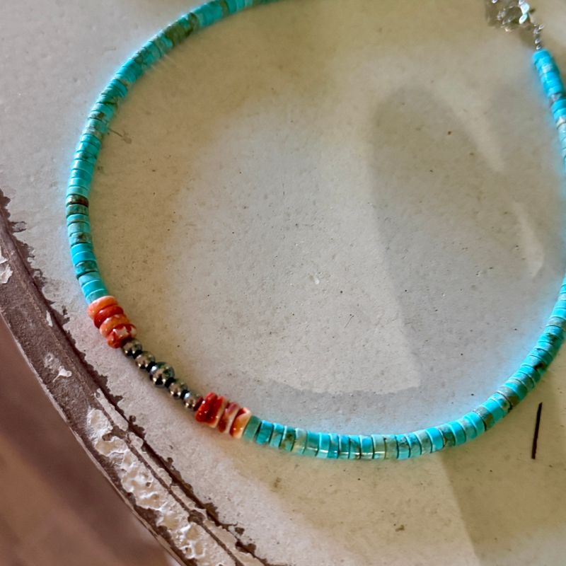 Turquoise Spiny Oyster &amp; Sterling Silver Vibrant Choker
