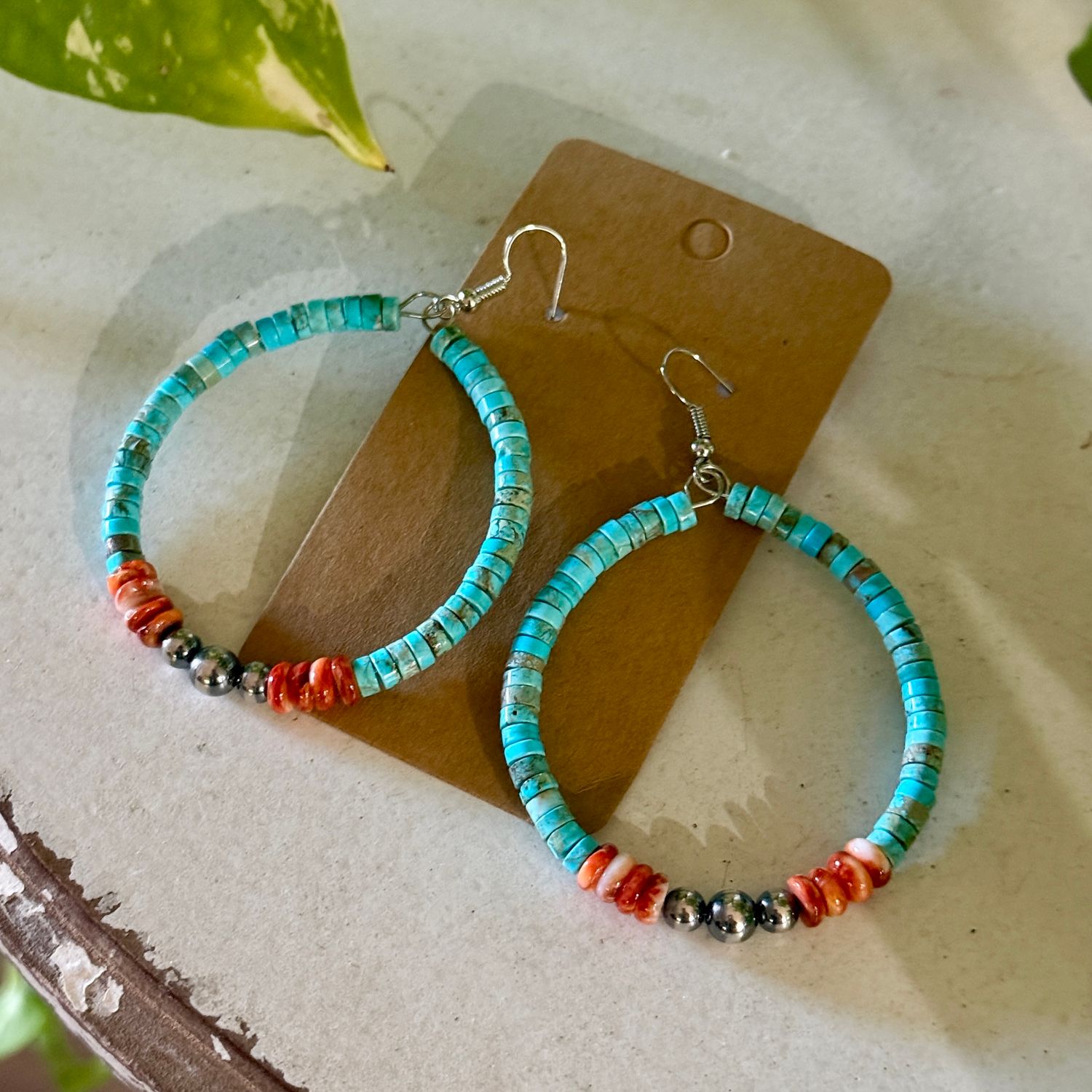 Turquoise, Spiny Oyster &amp; Sterling Silver Vibrant Hoops