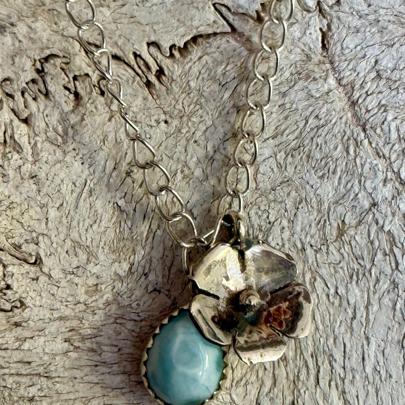 Larimar Teardrop Floral Necklace