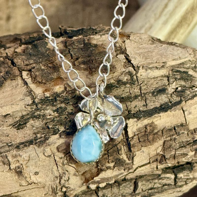 Larimar Teardrop Floral Necklace