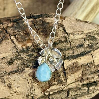 Larimar Teardrop Floral Necklace