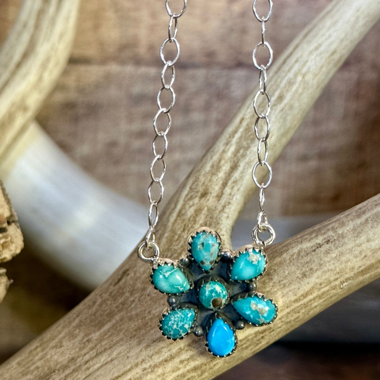Kingman Turquoise Cluster Necklace