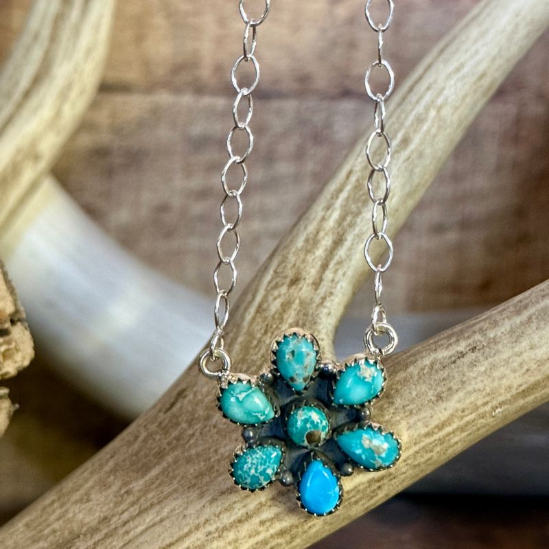 Kingman Turquoise Cluster Necklace