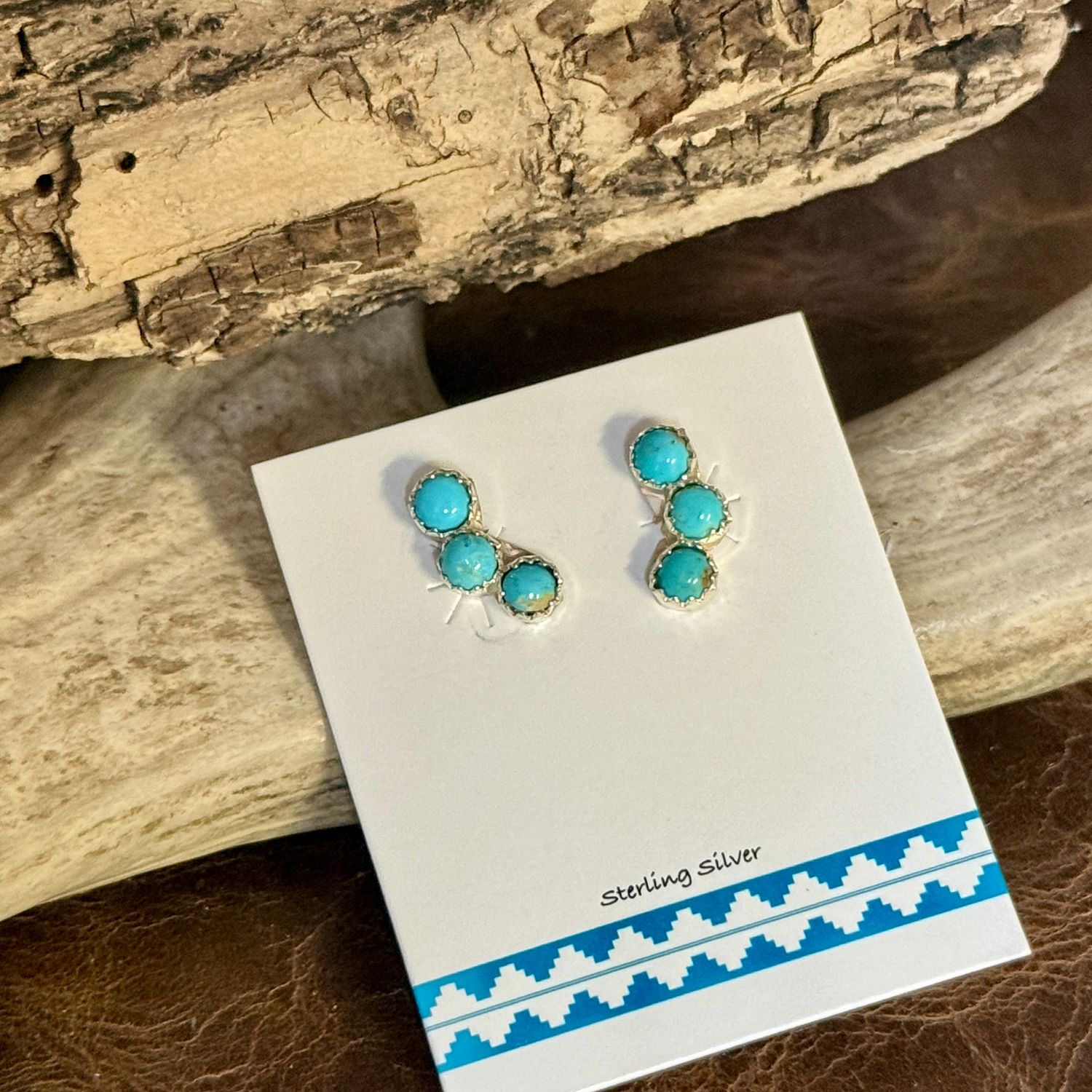 Zuni Turquoise Triple Stone Earrings