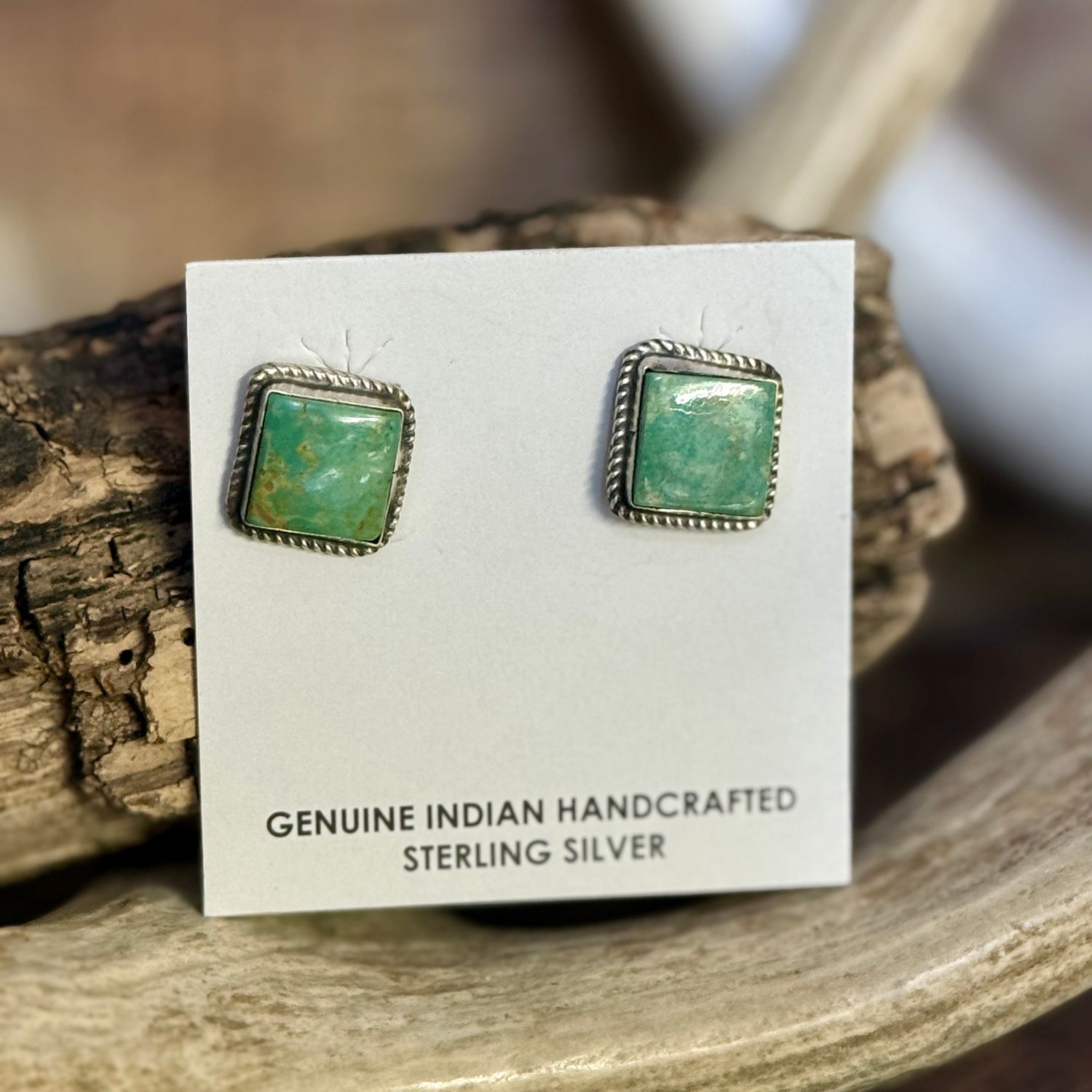Square Green Turquoise Post Earrings