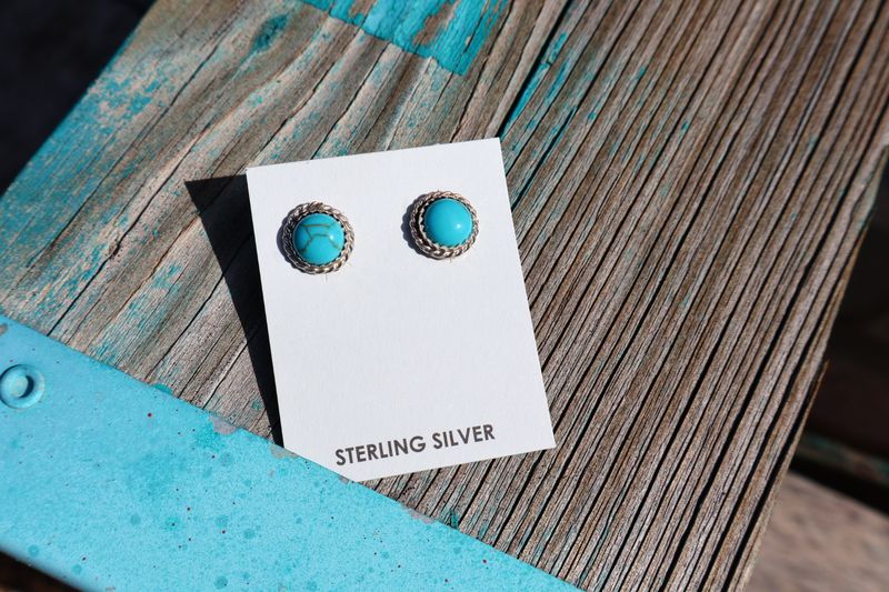 Round Turquoise Post Earrings