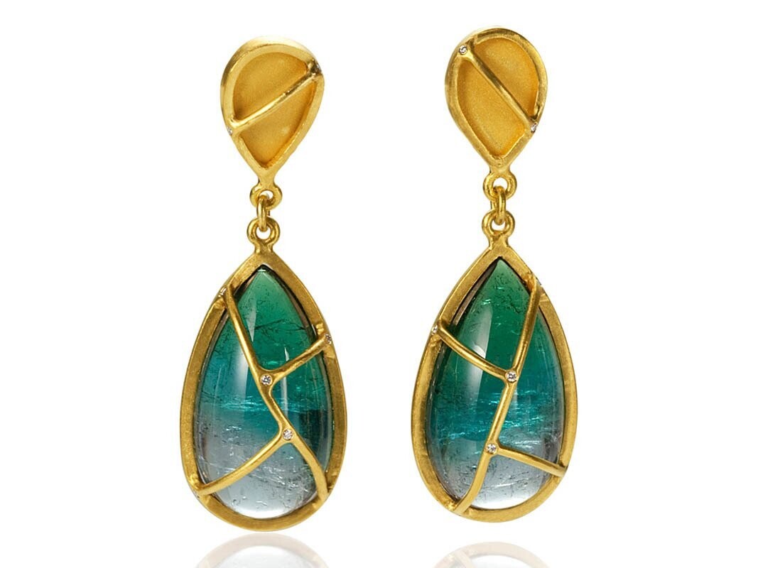 Caged Blue Green Tourmalines