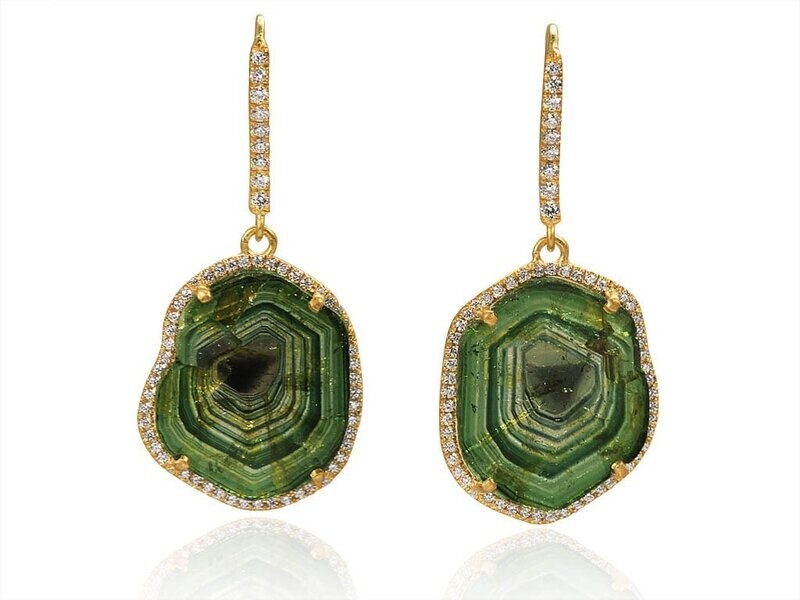 Green Tourmaline Slices With Diamonds