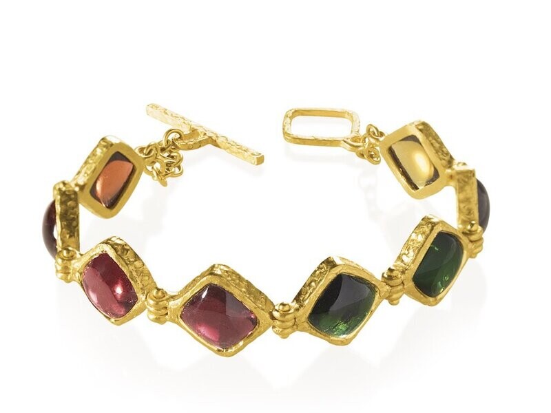 Multi Color Tourmaline Squares Hinged Bracelet
