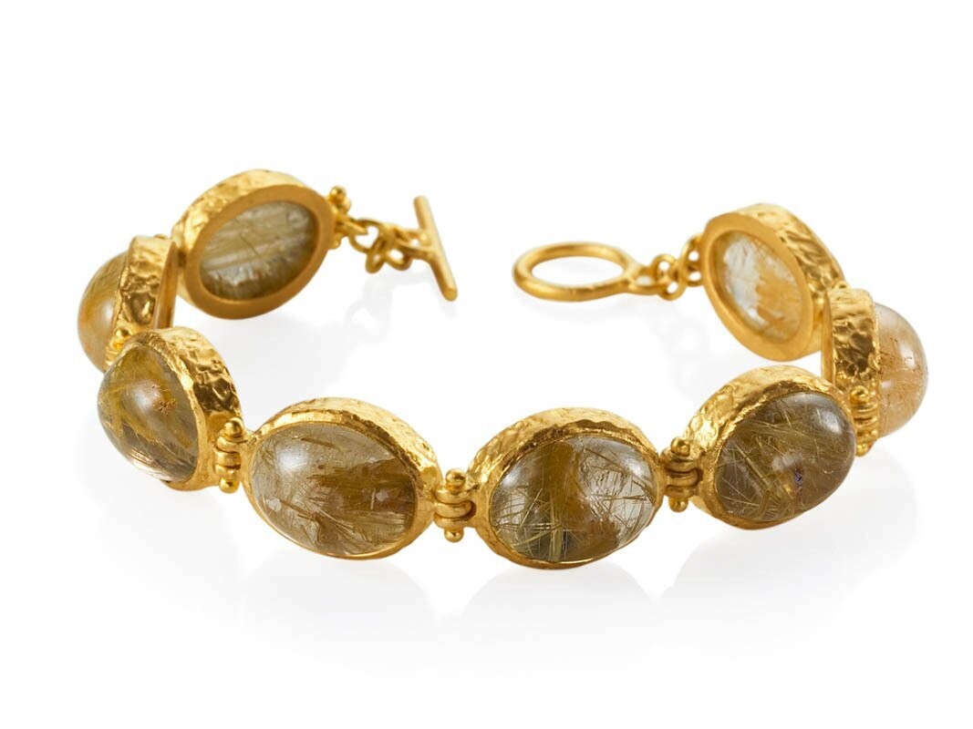Rutilated Quartz Ovals Hinged Bracelet