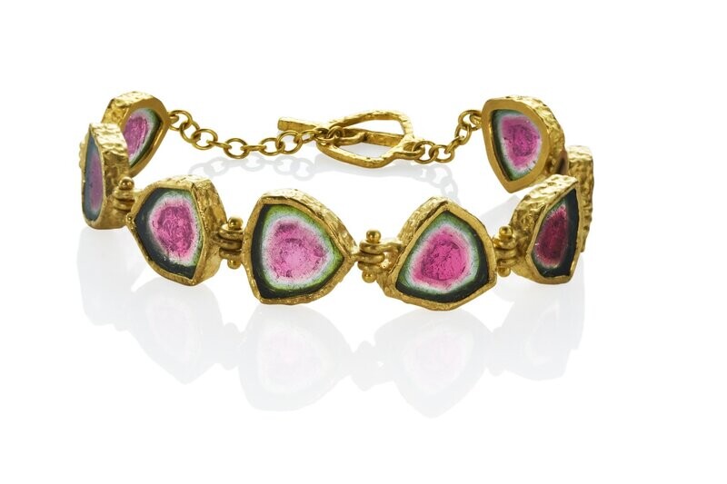 Watermelon Tourmaline Hinged Bracelet