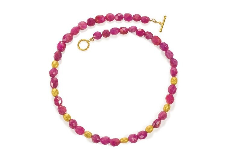 Pink Sapphire Beads and Gold