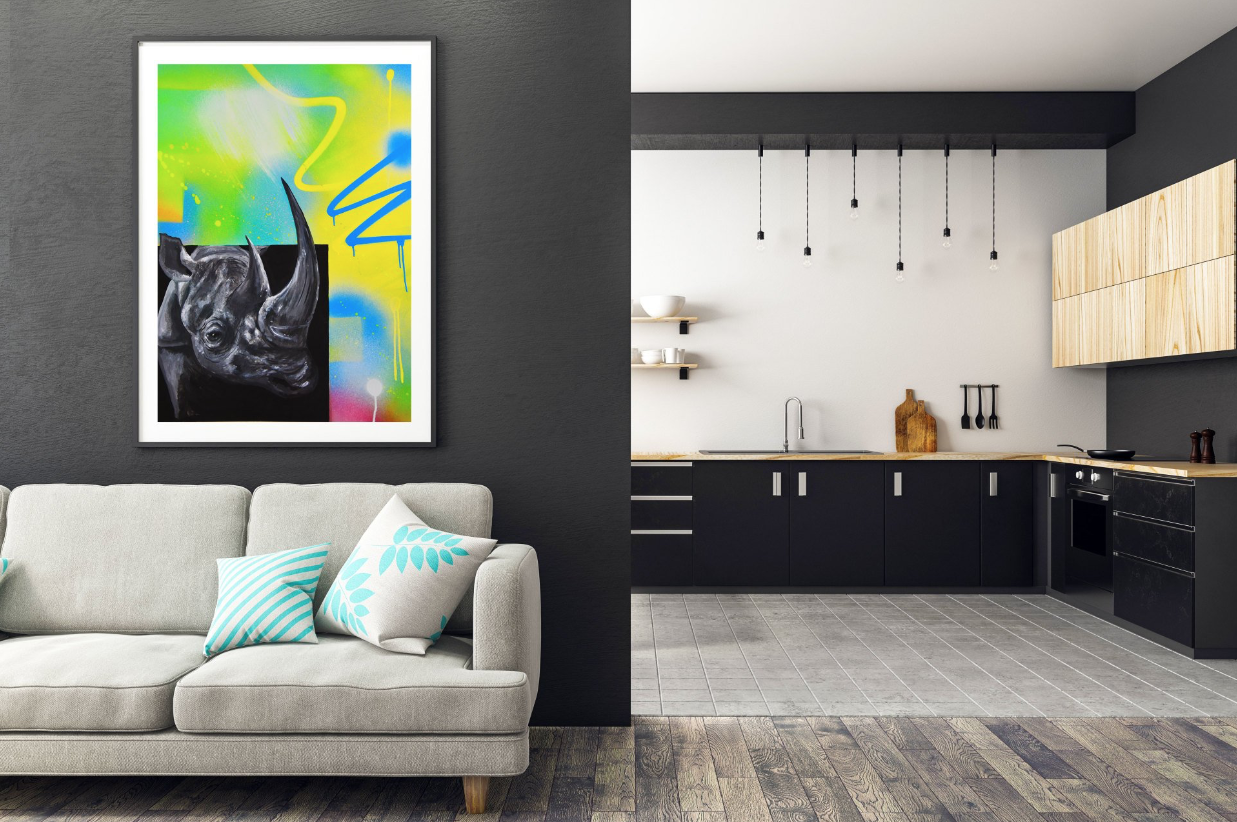 &#39;Rainbow Rhino&#39; Art Print