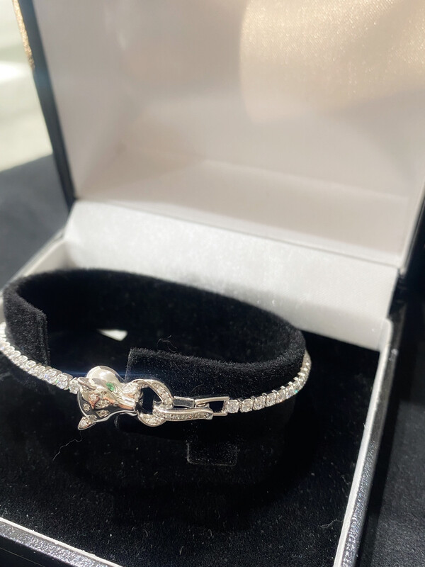 Silver Designer Inspired Leopard Head Bracelet