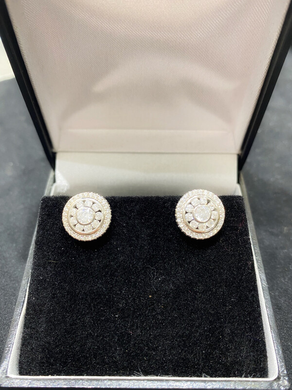 Vintage Inspired Halo Silver Earrings