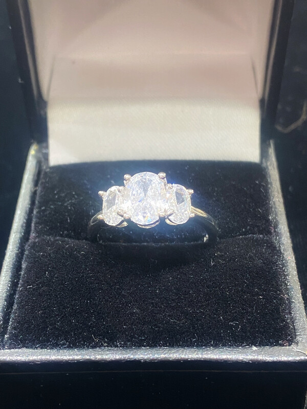 Silver Oval Three Stone