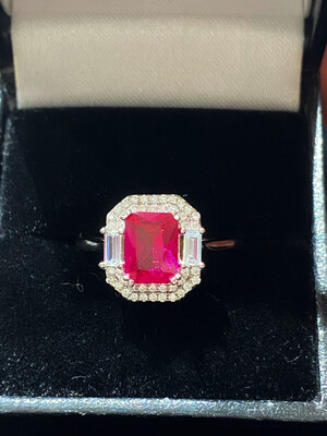 Silver Red Cubic Zirconia Ring