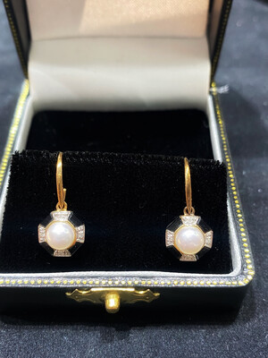 Pear Onxy And Diamond Earrings