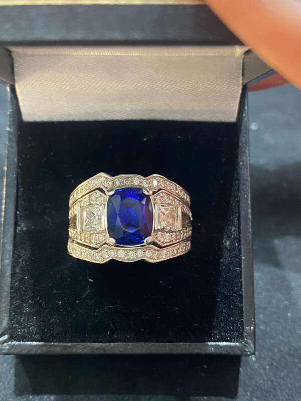 Custom Made Cushion Cut Sapphire And Diamond Ring