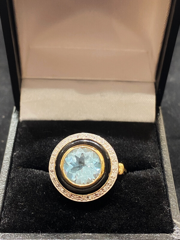 Art Deco Style Blue Topaz Target Ring