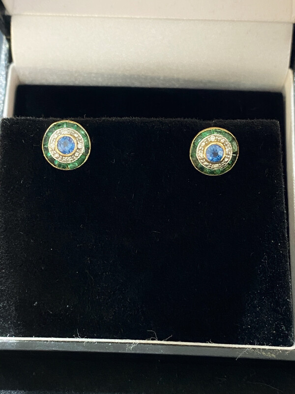 Sapphire, Emerald And Diamond Earrings