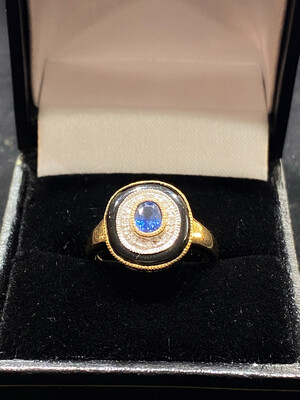 Sapphire, Onxy And Diamond Ring