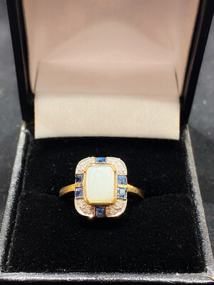 Opal, Sapphire And Diamond Ring