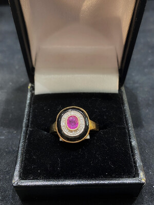 Art Deco Style Ruby Onxy And Diamond Ring