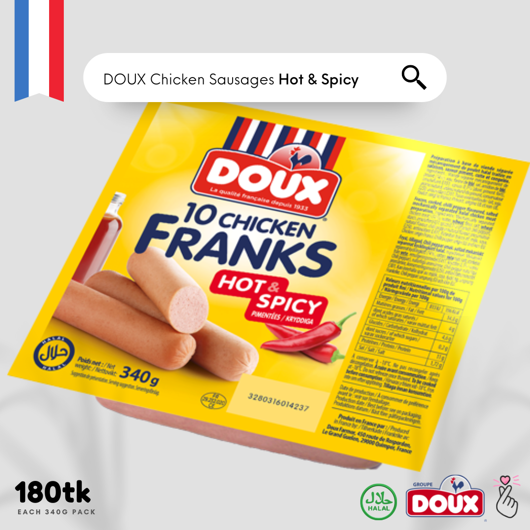 DOUX Hot &amp; Spicy Chicken Sausages 340g