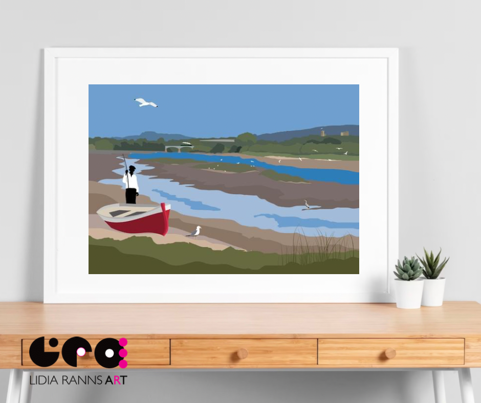 Fishing By The Lune. The Golden Ball Near Lancaster and Morecambe Limited Edition Print of 50