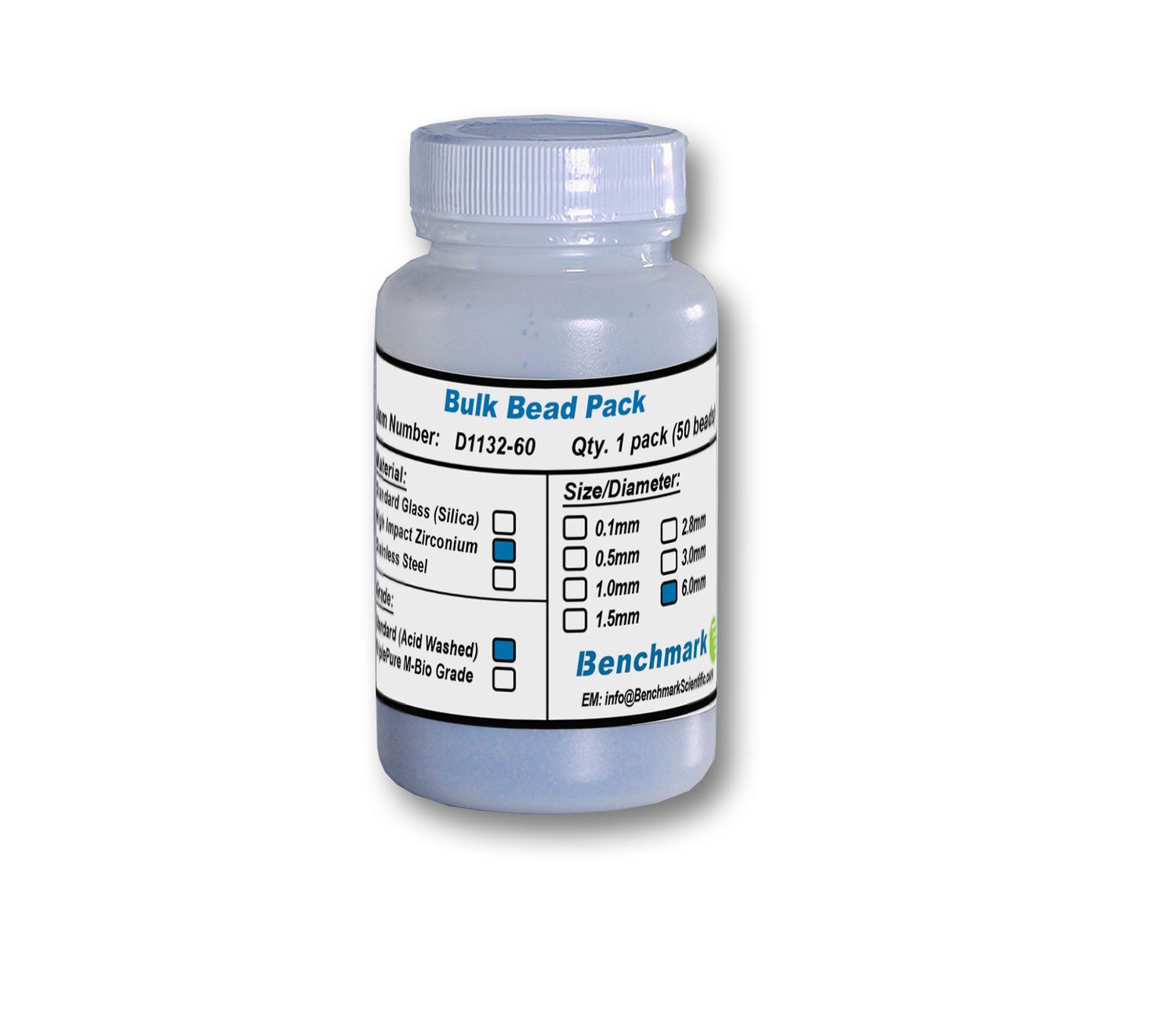 Bulk Beads, 6 mm Zirconium Oxide, Ceria Stabilized, 50/pk