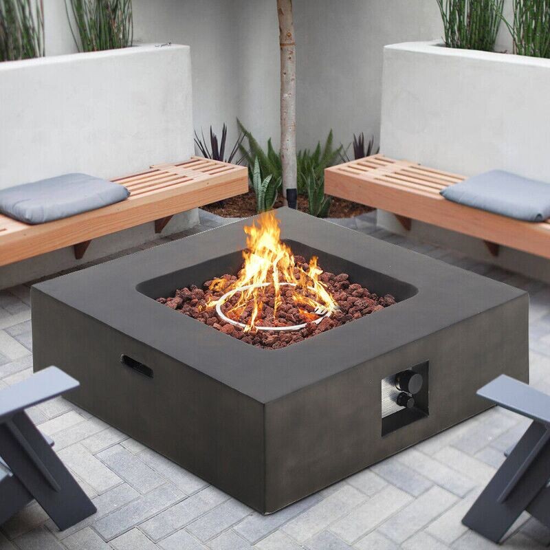 Large Square Table Firepit Outdoor Propane Gas Fire Pit Heater Lava Rocks Burner