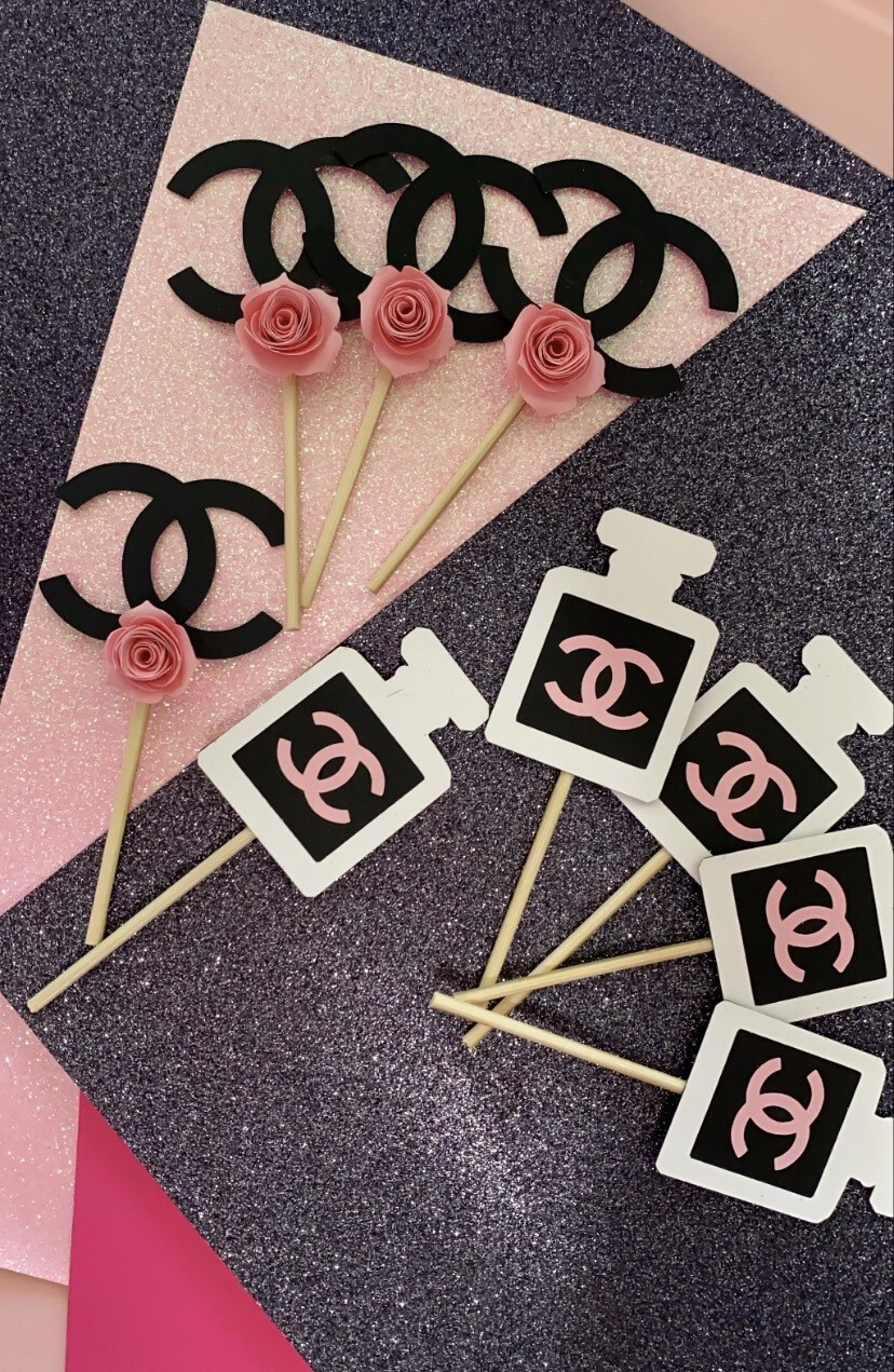 Chanel CupCake Toppers, Chanel Cake Decor, Chanel Birthday Theme, Chanel Decorations, Fashion Birthday