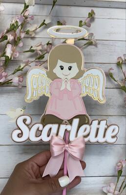Baptism Cake Topper, Pink Angel Decor, Bautizo, Angel Wings, First Communion, Cross, Dove, Girls, Prop for centerpieces, Primera Comunion,