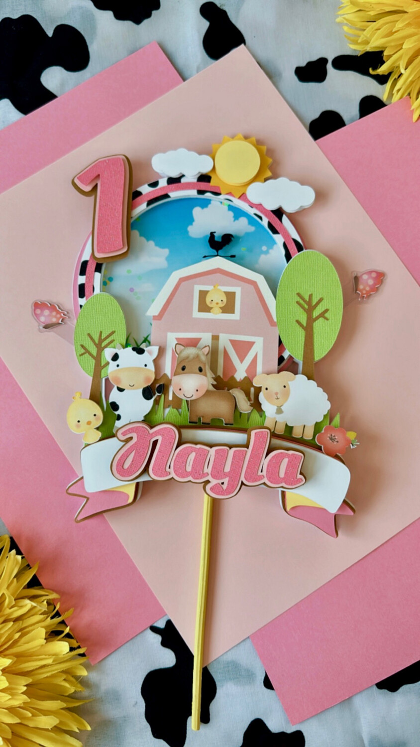 Pink Barn Cake Topper, Farm birthday, Disney Theme, Cow Theme Birthday, Party Decorations, Rainbow, Birthday Decorations, Cake Decor, Pink