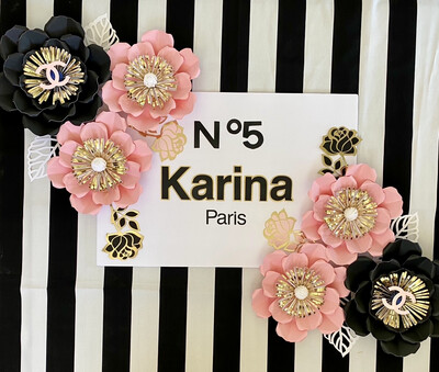 Chanel Birthday Backdrop, Chanel Paper Flowers, Chanel Party Decorations, Pink Paper Flowers, Chanel Party Theme, Chanel Decorations