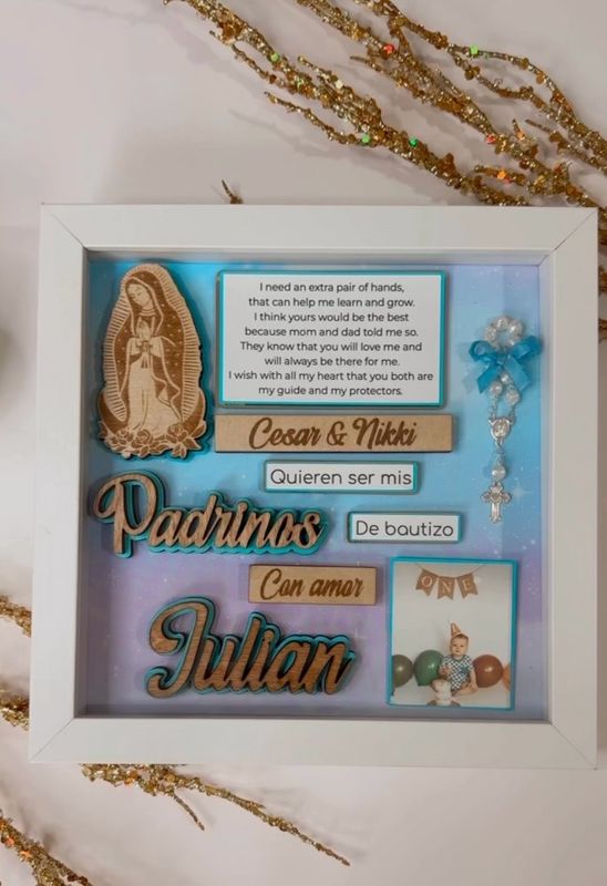 Baptism Proposal Shadow Box, Boys Shadow Box, Catholic Gift, Cuadro para Padrinos de Bautizo,