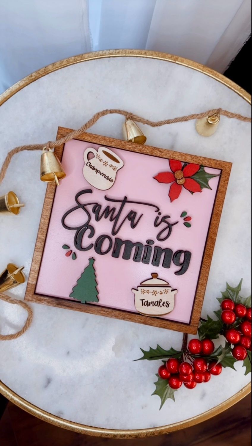 Pink Christmas, Feliz Navidad Decor, Cafecito y Chisme, Mexico Art Decor, Santa is Coming, Cafecito Decor, Coffee Bar Decor, Tamale