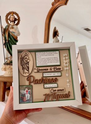 San Judas Tadeo, Baptism Proposal Shadow Box, Boys Shadow Box, Catholic Gift, Cuadro para Padrinos de Bautizo, Rosario