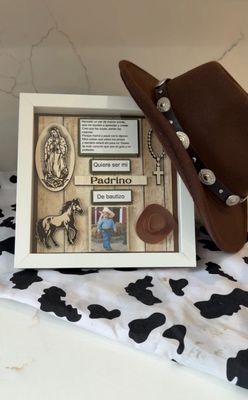Bebe Vaquero, Baptism Proposal Shadow Box, Boys Shadow Box, Catholic Gift, Cuadro para Padrinos de Bautizo
