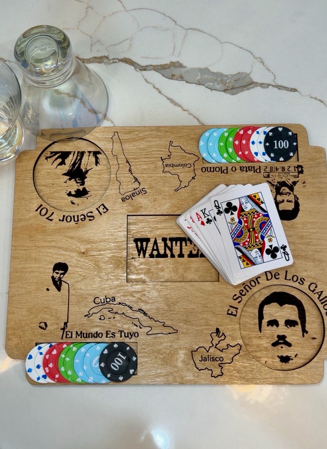 Cartel Poker Wood Board, Fathers Day Gift, Poker Chips, Game Board, Gift for Him, Man Cave