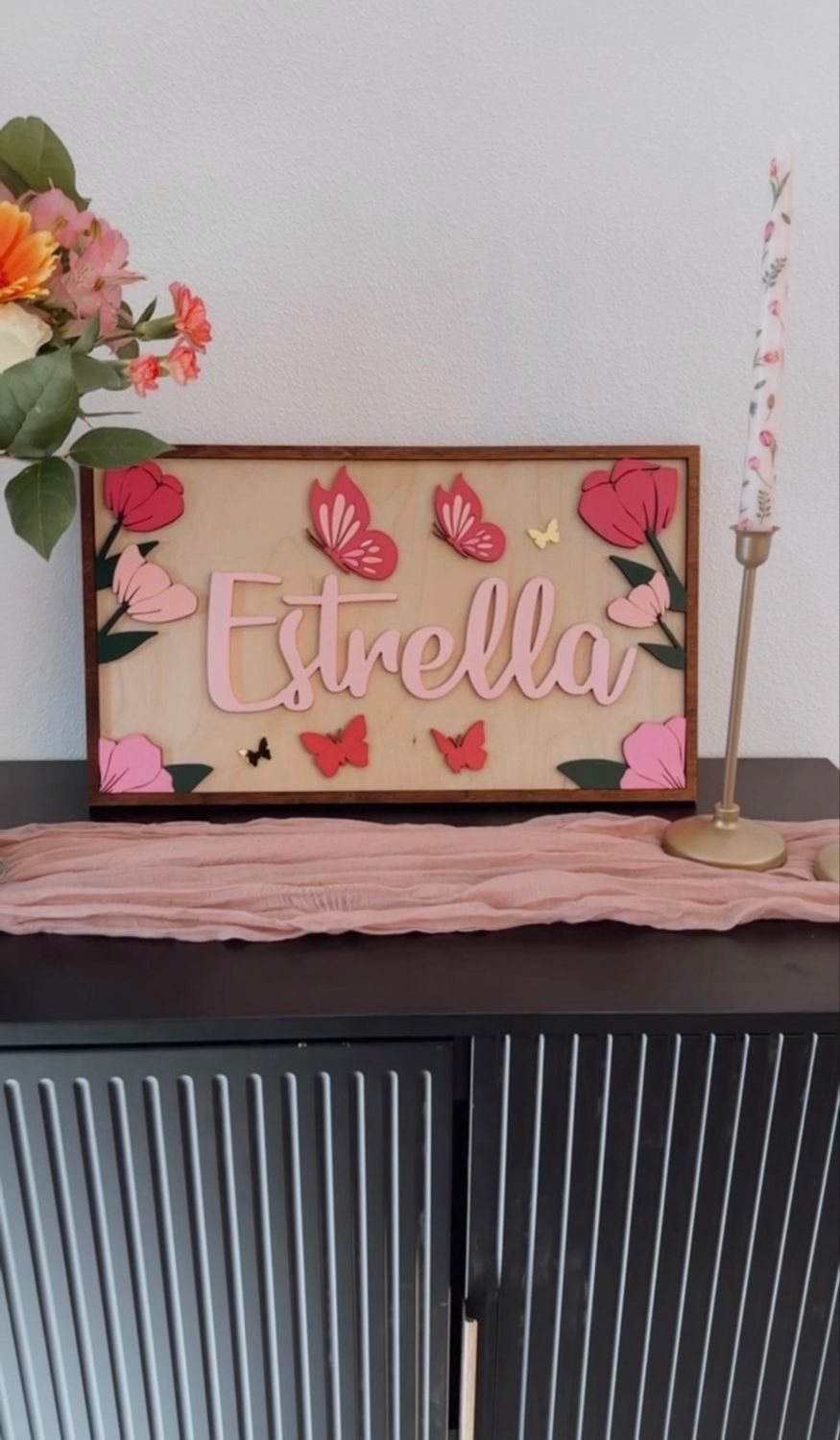 Big wood name, Wood Name Wall Decor, Boho Flowers, Rustic Name, Big Name, Girls Bedroom Decor, Big Boho Flowers, Daisy flowers, Butterflies