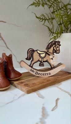 Rocking Wood Horse, Rancho Baby Shower, Western Baby Announcement,