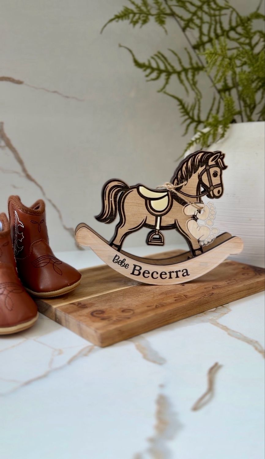 Rocking Wood Horse, Rancho Baby Shower, Western Baby Announcement,