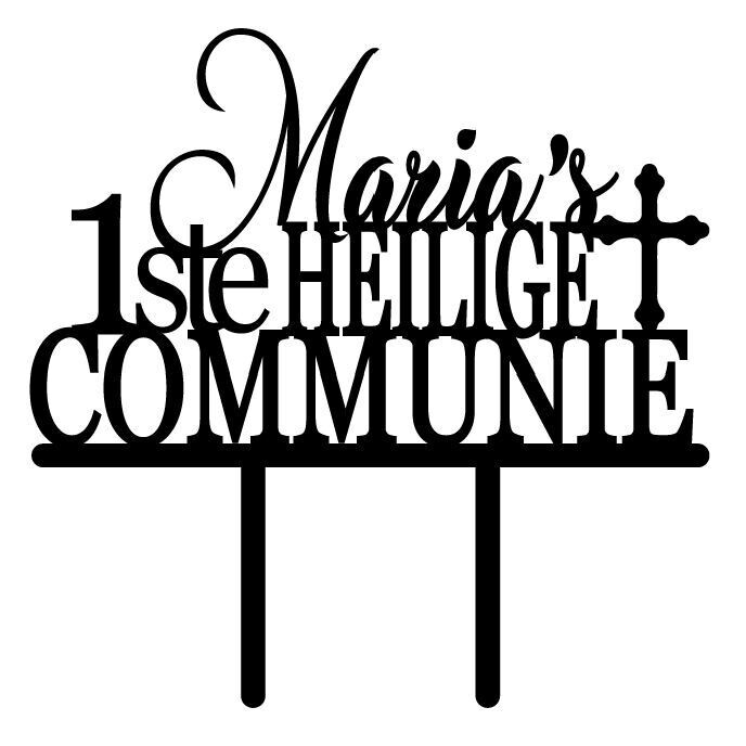 Eerste Heilige Communie taarttopper met naam en kruis
