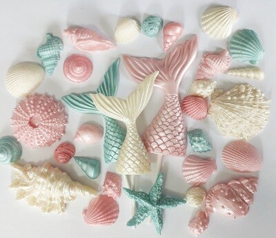 Mermaid Tails & Shells - Pink, Blue & Cream